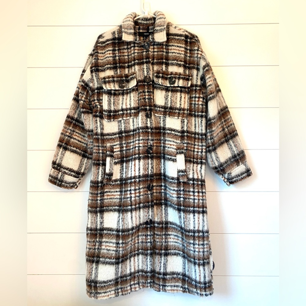 Forever 21 Brown and White plaid Jacket Oversized (medium)